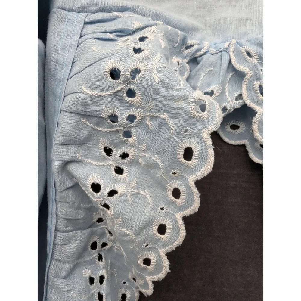 Country Shower Curtain/Valance 1 Piece Blue Eyelet Lace 80s Granny Core Kitchen